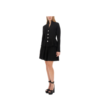 Tweed Pencil Skirt Frayed Hem Black