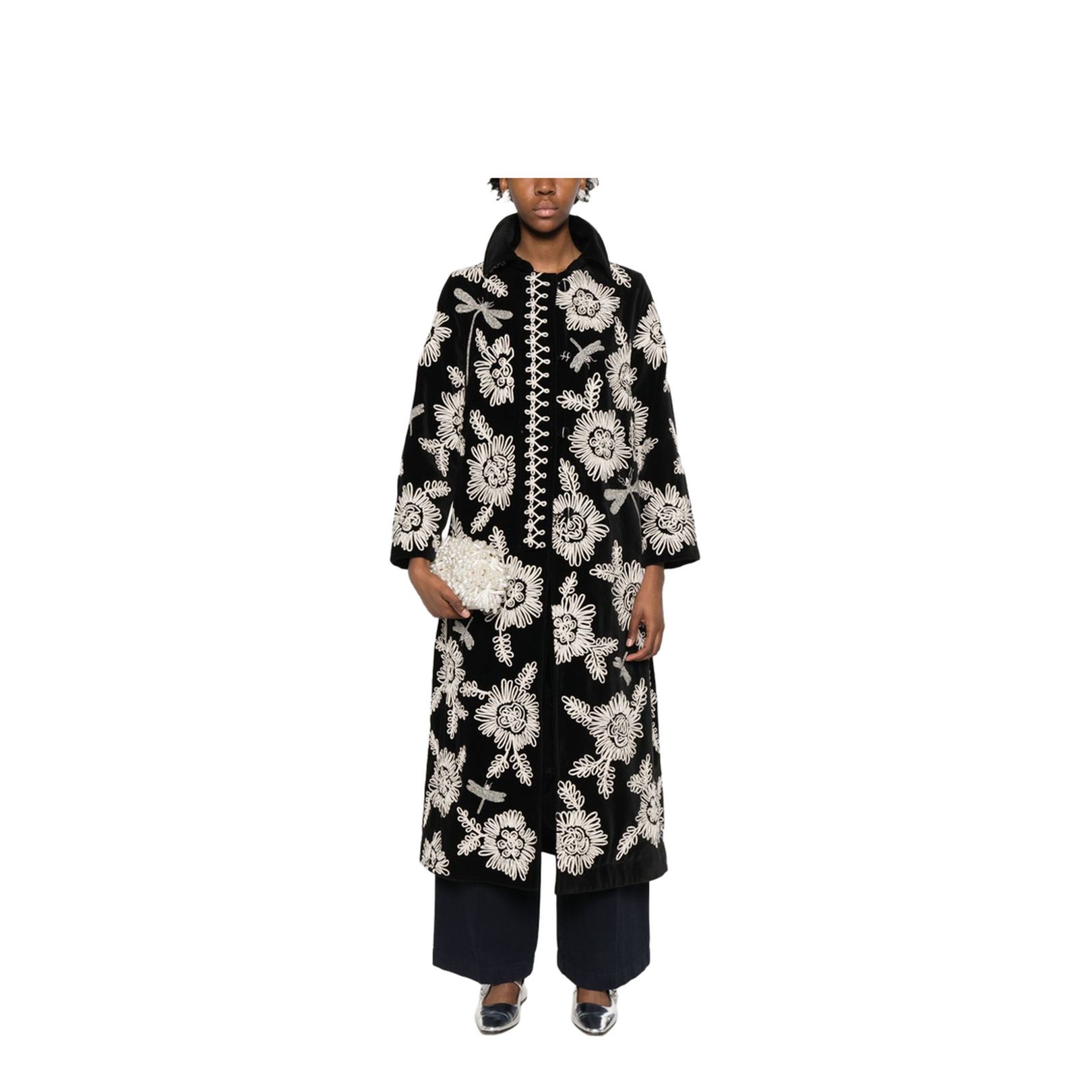 Velvet Coat With Embroidered Floral Motifs