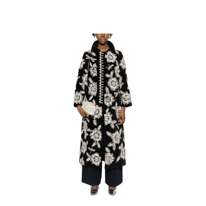 Velvet Coat With Embroidered Floral Motifs