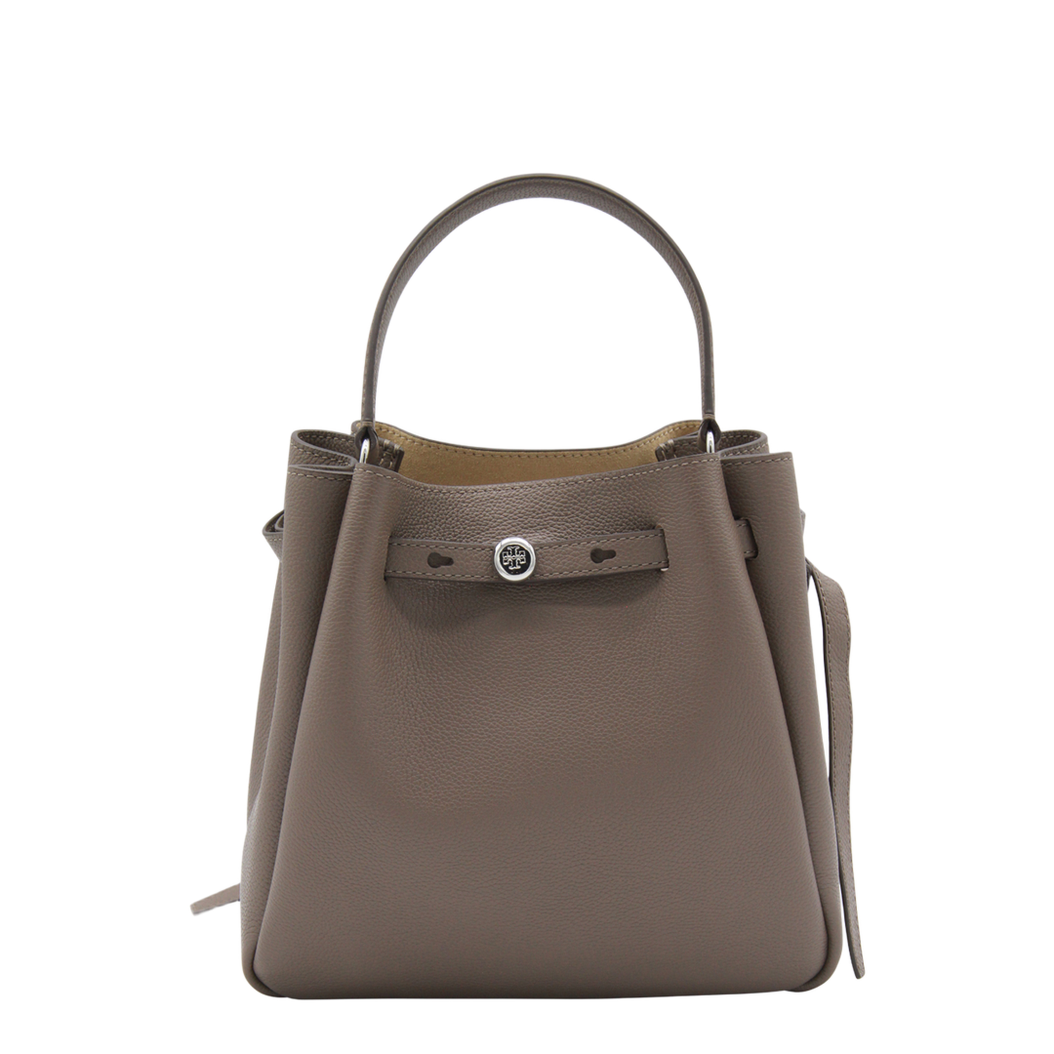 Romy Pebbled Leather Bucket Bag - Soft Cement