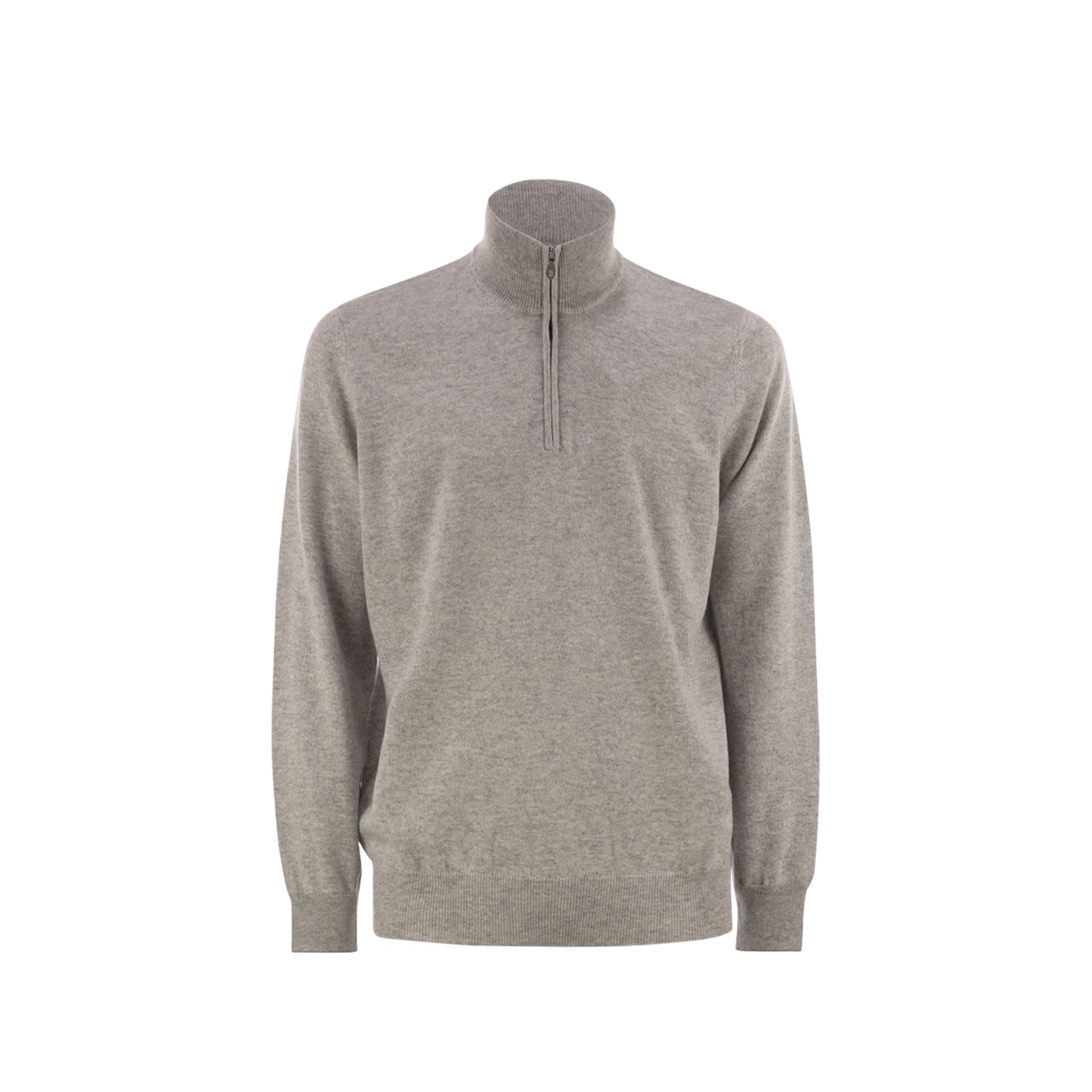 High-necked cashmere sweater with zip opening