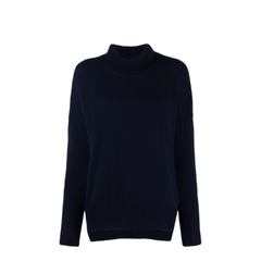 Navy Cashmere Fine Knit Roll Neck Sweater