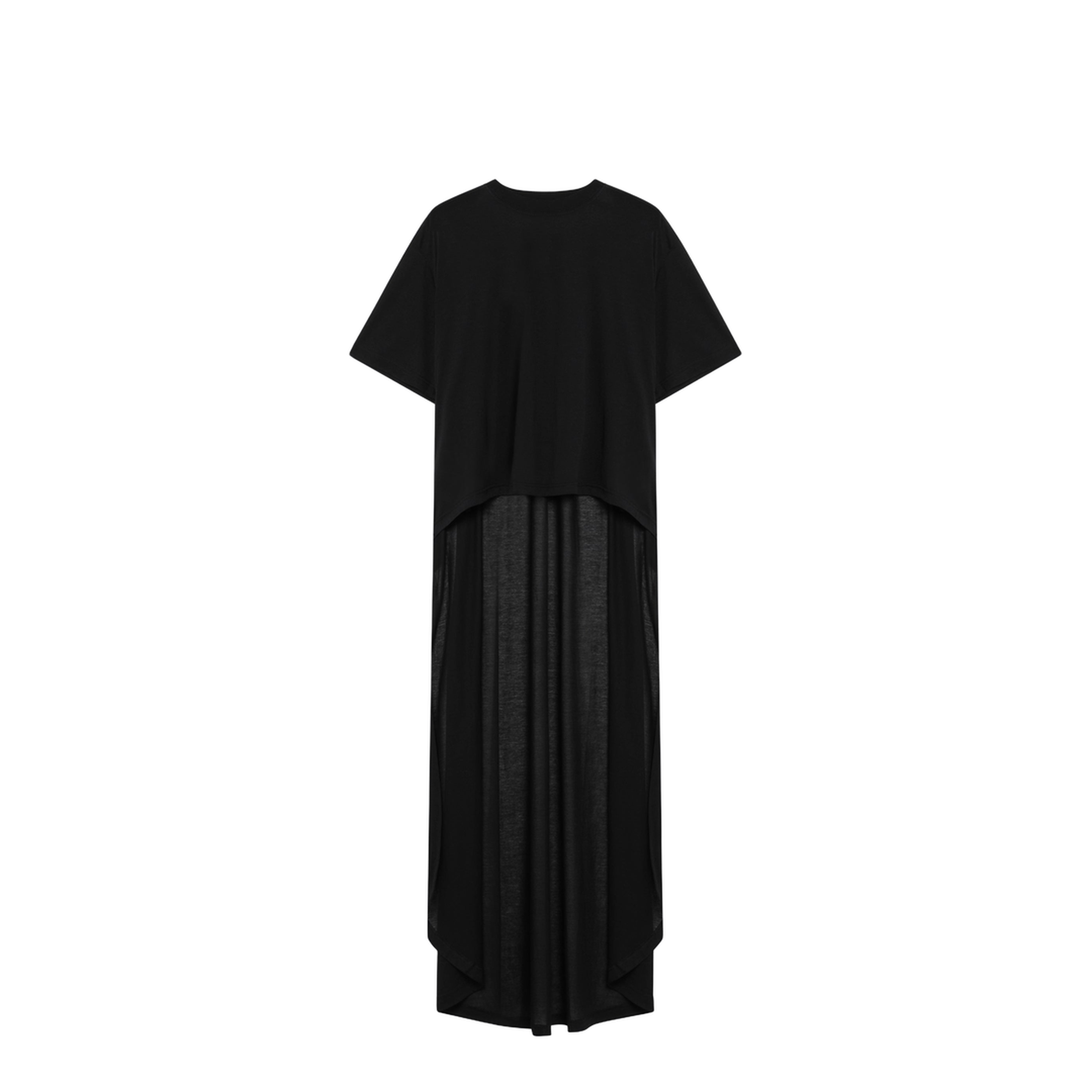 Black Maxi Train T-Shirt in Cotton Jersey