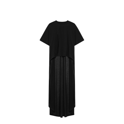 Black Maxi Train T-Shirt in Cotton Jersey
