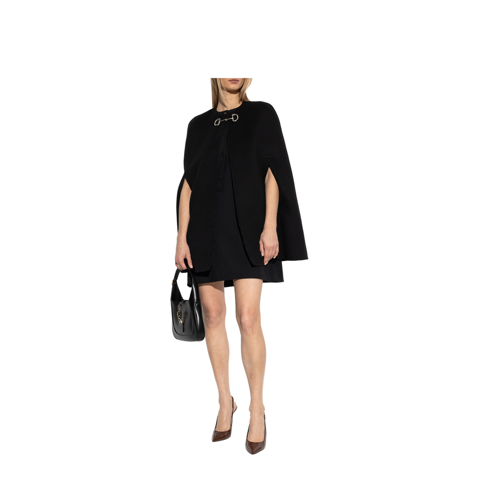 Wool and Silk Horsebit Cape in Black and Grey