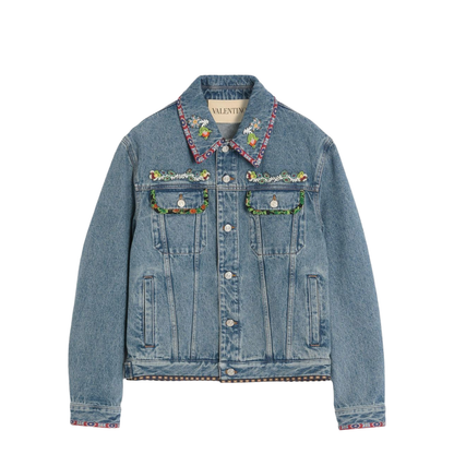Denim Jacket With Beaded Embroidery And Printed Edges