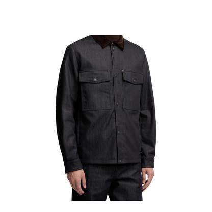Dark Blue Denim Corduroy-Trimmed Shirt Jacket