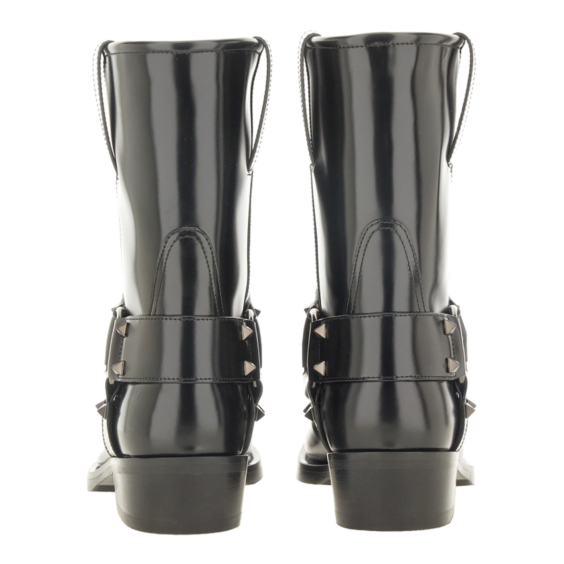 Black Leather Biker Rockstud Low Boot