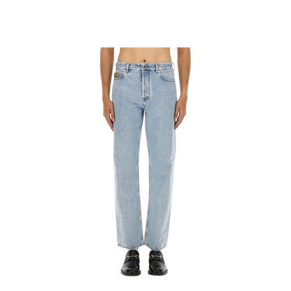 Washed Denim Pant with Insert in Light Blue