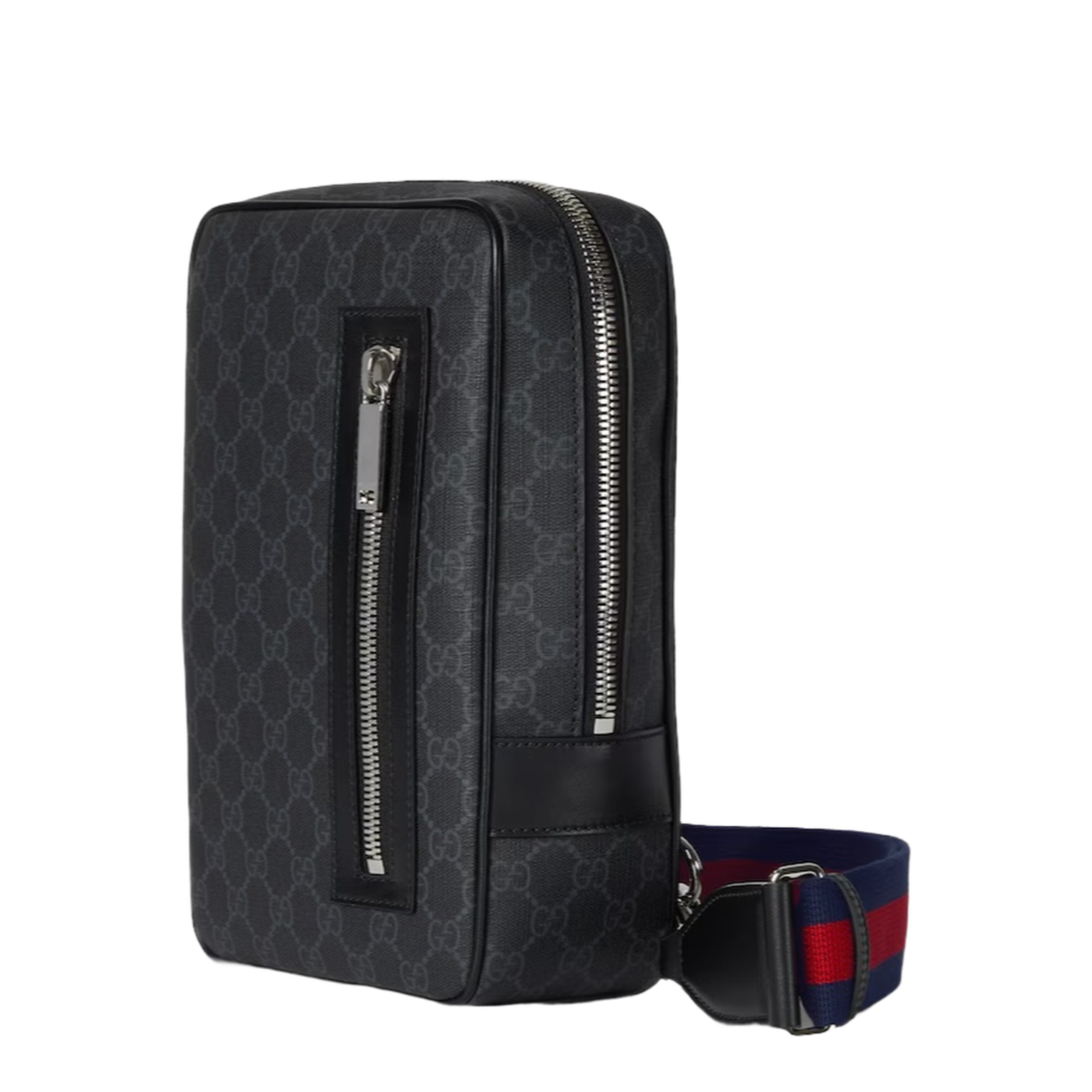 GG Black Nylon Sling Backpack - Gray