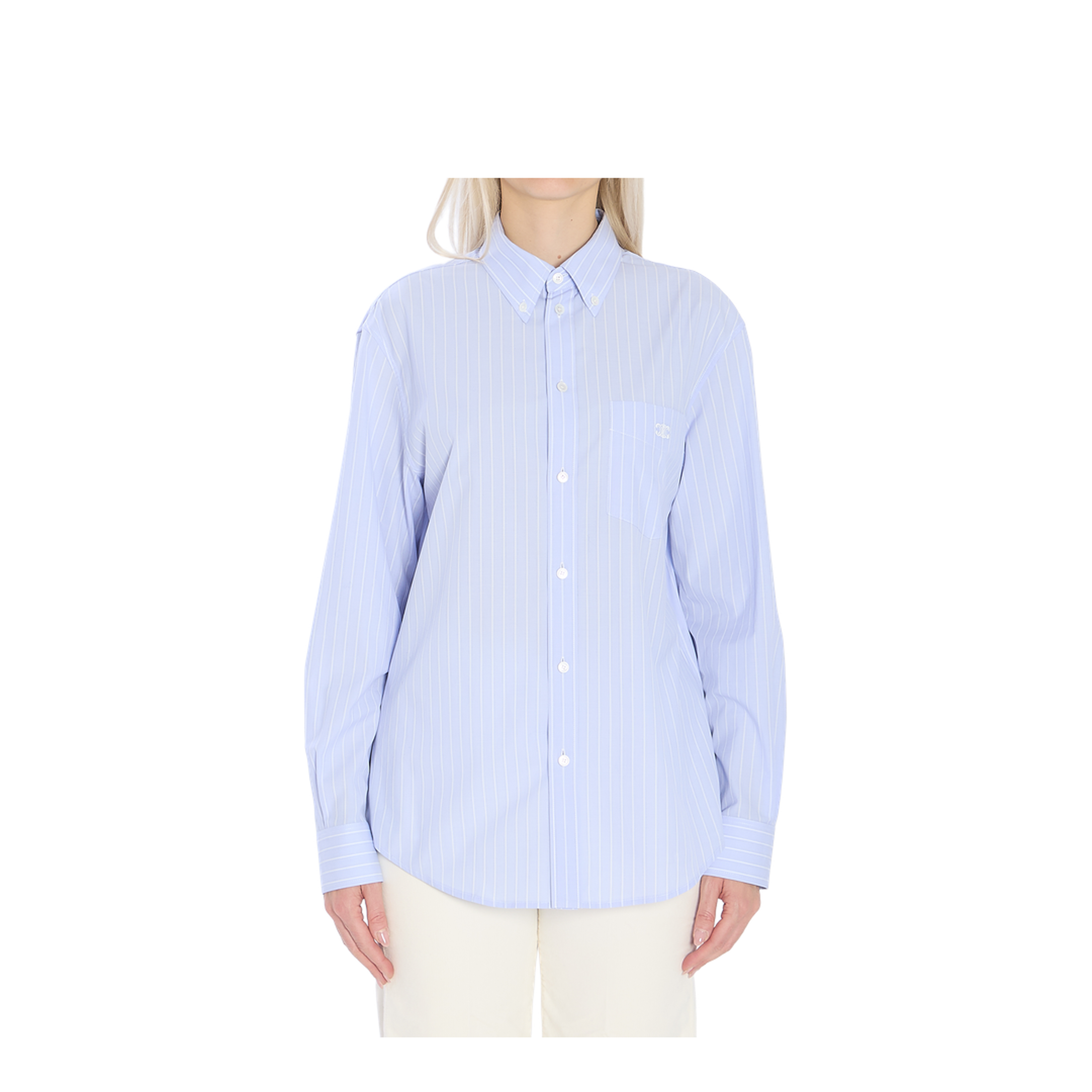 Light Blue Shirt with All-Over Stripe Motif and Embroidered