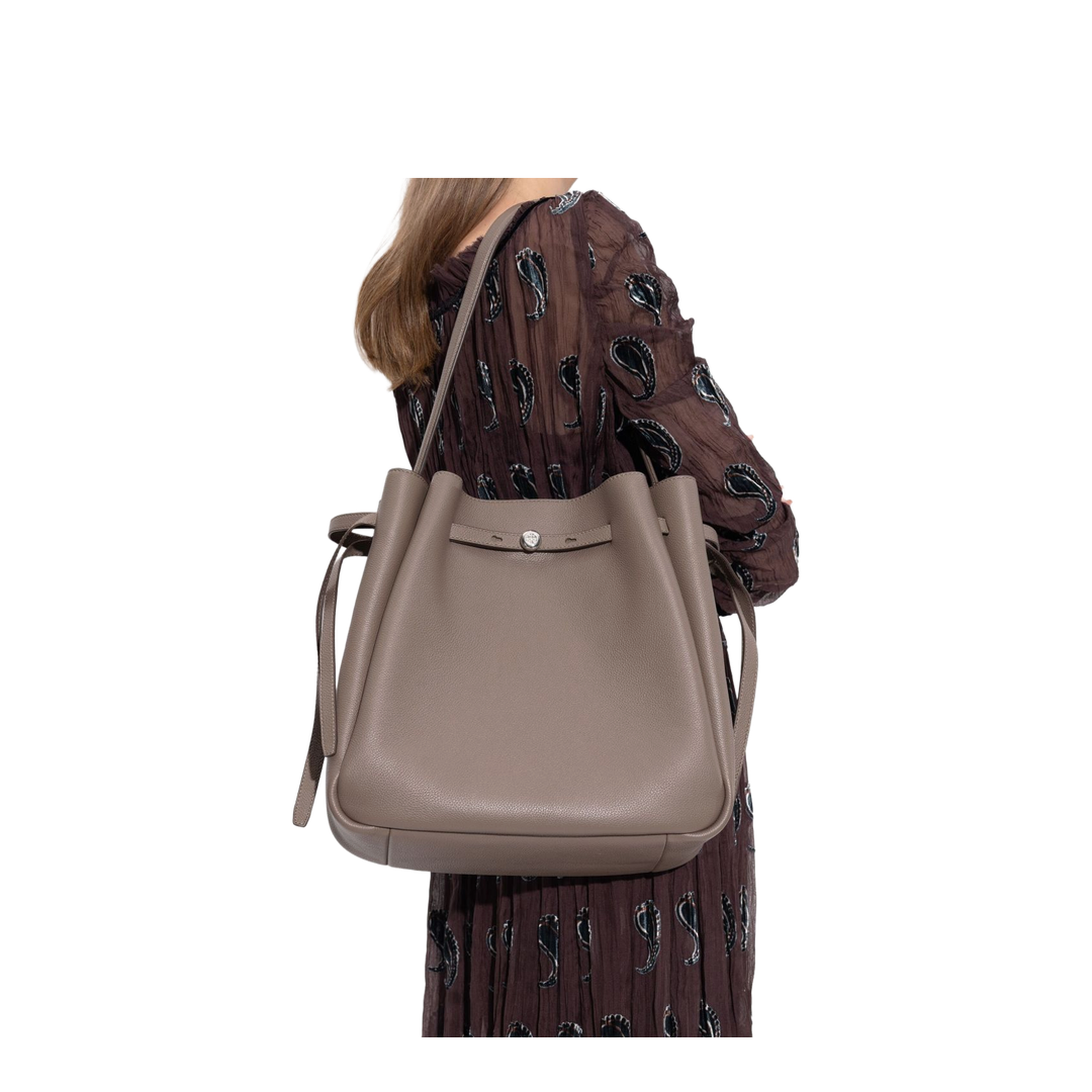 Romy Large Pebbled Leather Bucket Bag - Wild Mushroom