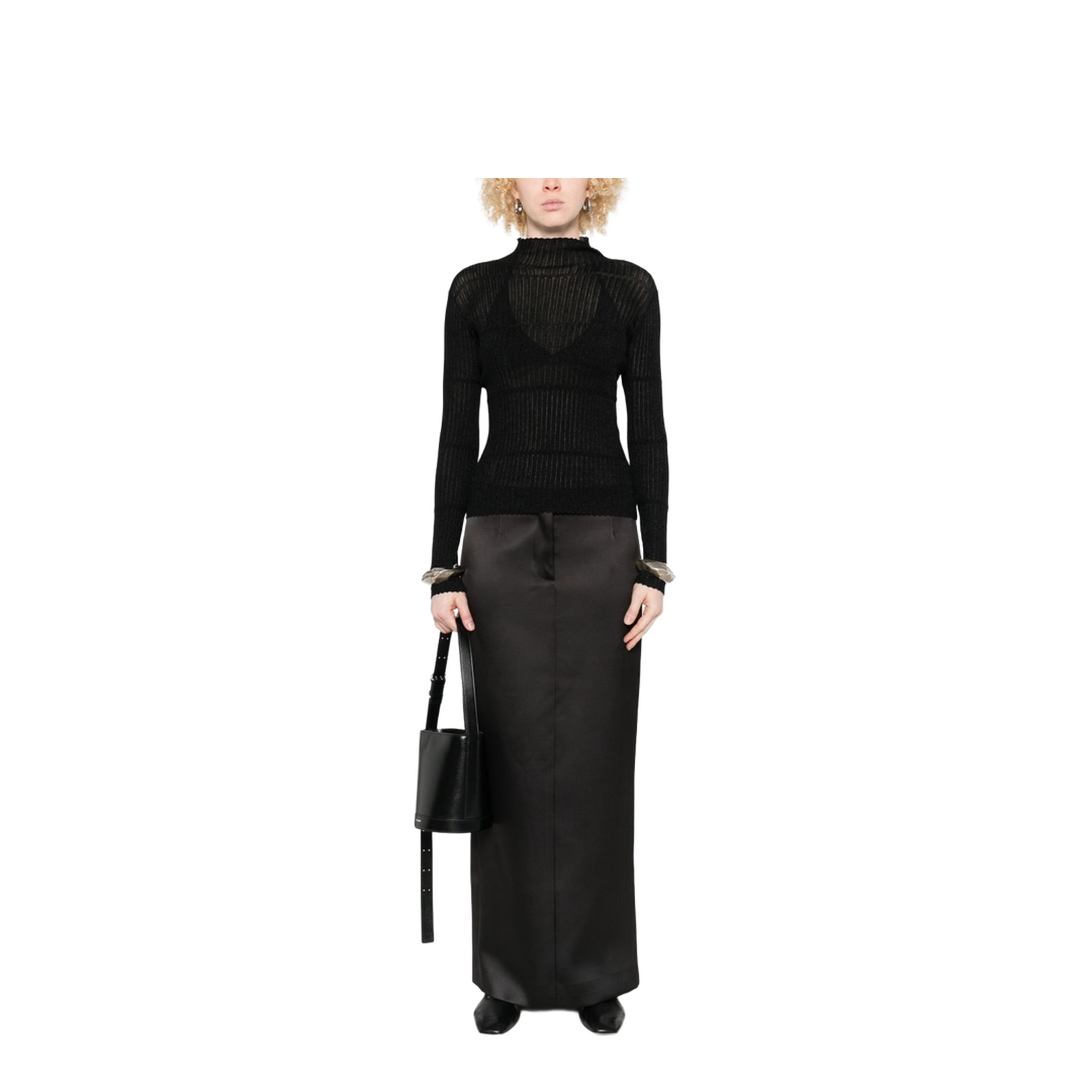 Ribbed Knit High Neck Long Sleeve Sweater Black