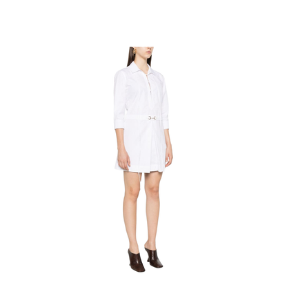 Cotton Poplin Shirt Dress with Horsebit in White