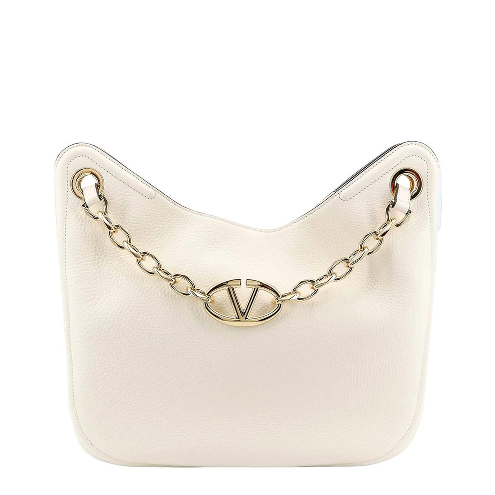 Hobo Bag Crafted in Ivory Grained Leather