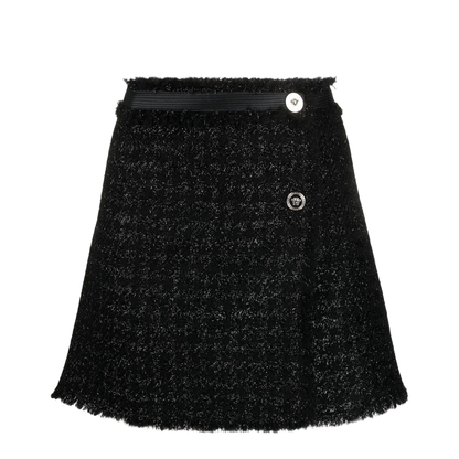 Black Mini Lurex Skirt with Silver-tone Hardware in Wool Blend