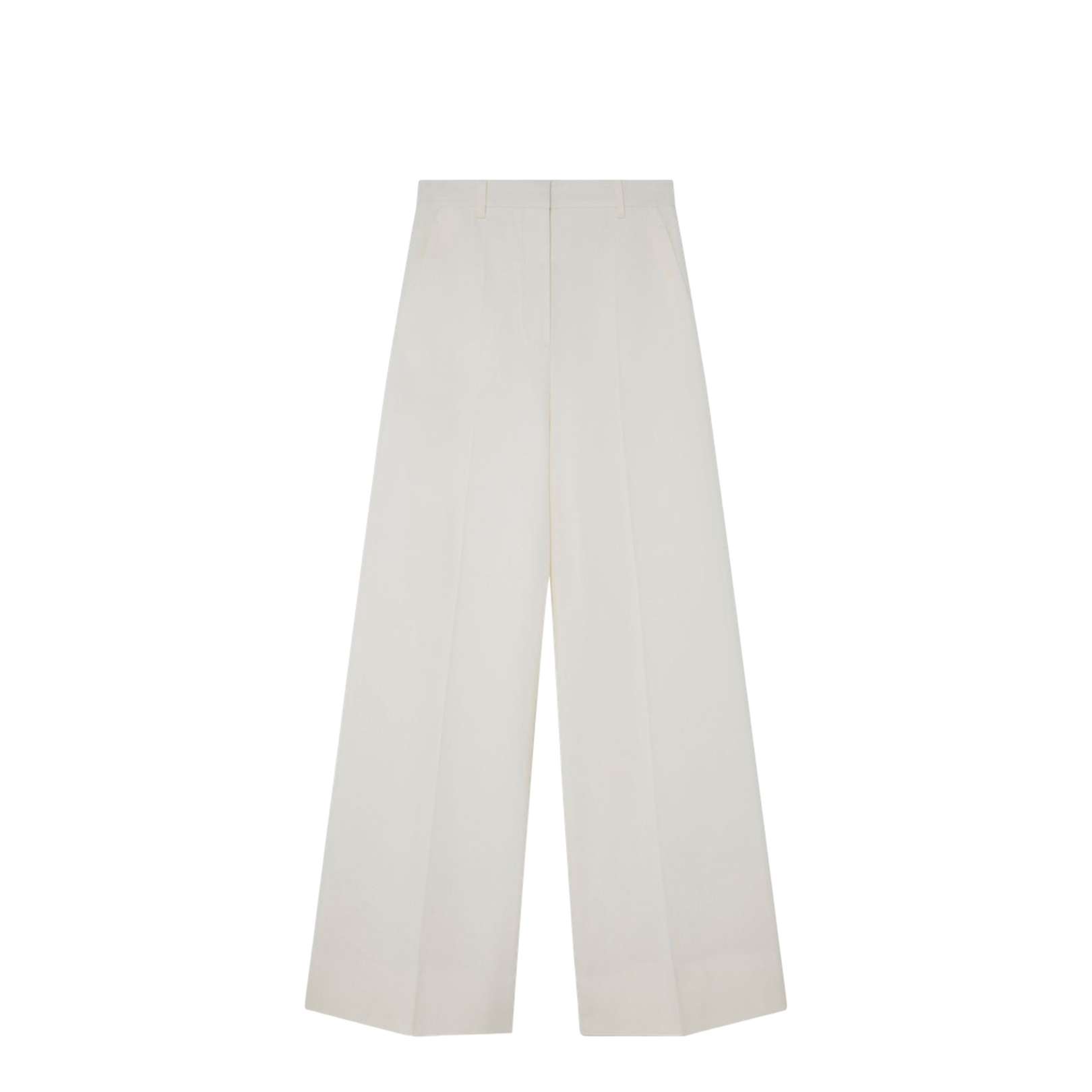 Cream White High-Rise Wide-Leg Wool Trousers
