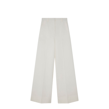 Cream White High-Rise Wide-Leg Wool Trousers