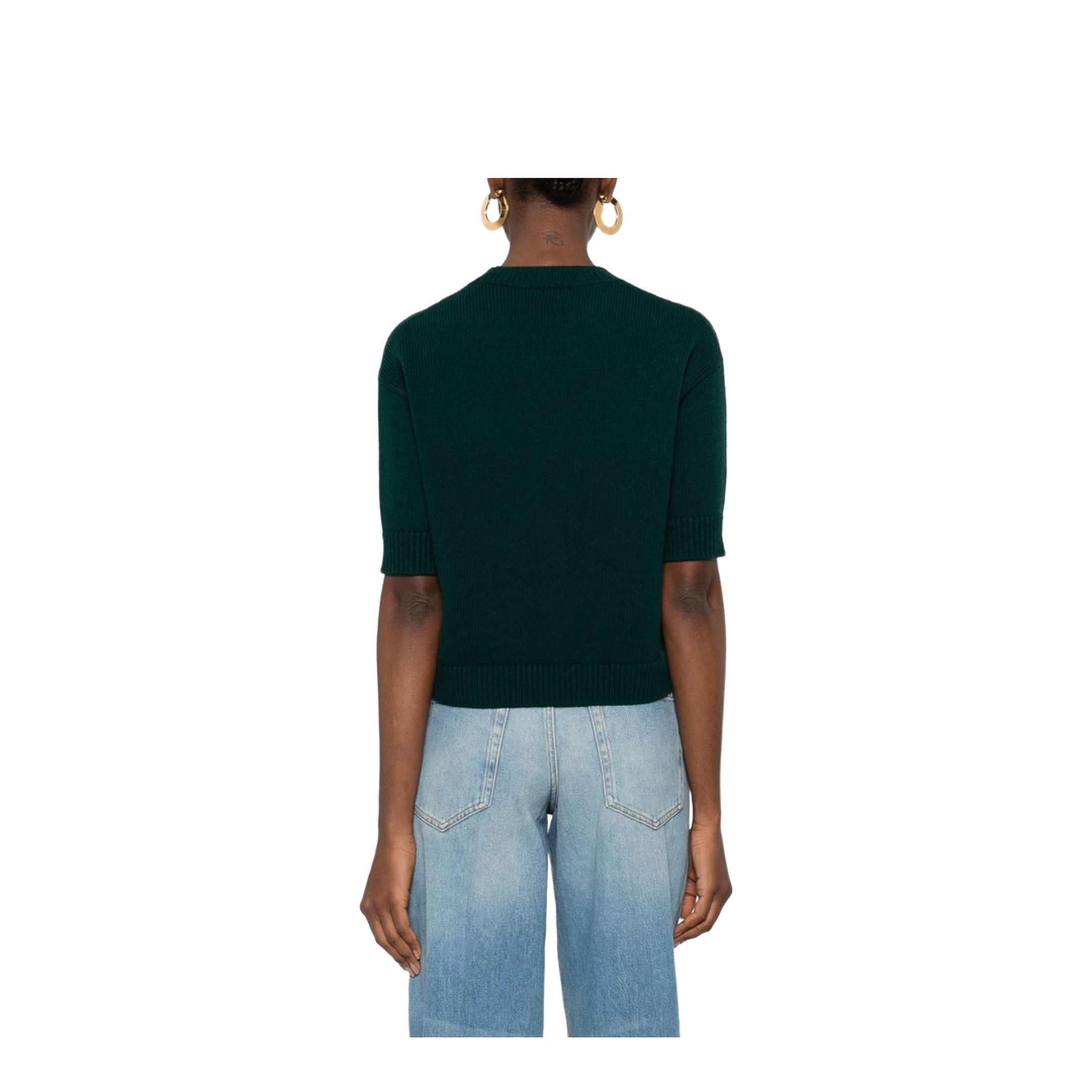 Soft Wool Top with Intarsia in Dark Green