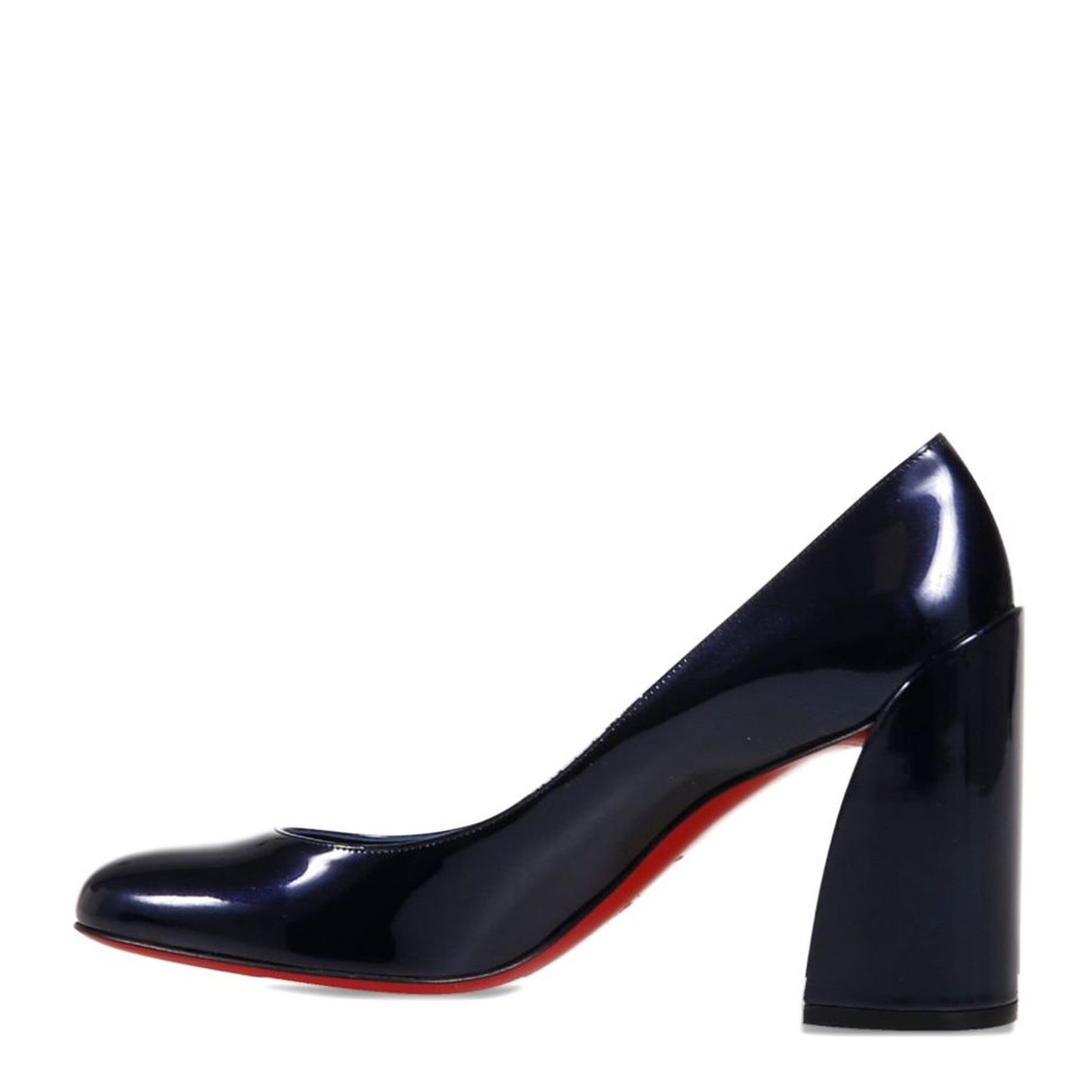 Dark Blue Patent Leather Block Heel Round Toe