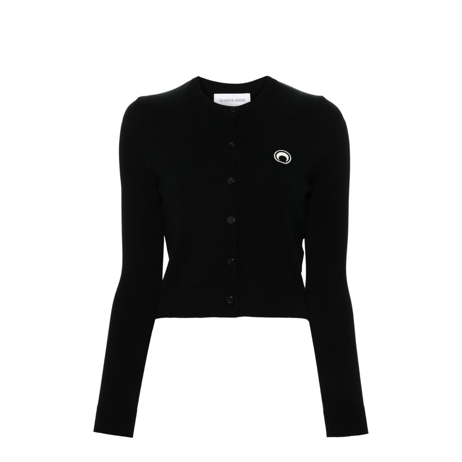 Crescent Moon Embroidery Crew Neck Long Sleeves Front Button Fastening Ribbed Cuffs and Hem