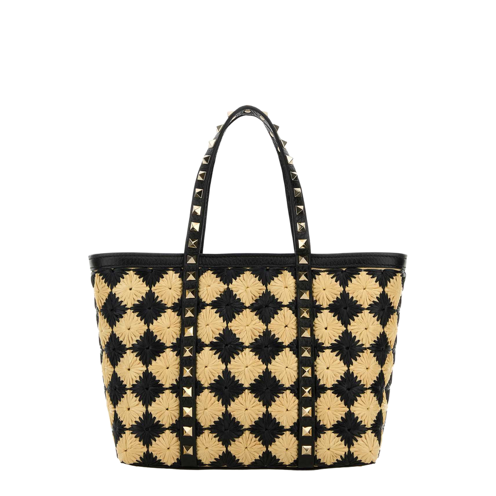 Embroidered Raffia Mini Rockstud Handbag