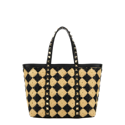 Embroidered Raffia Mini Rockstud Handbag