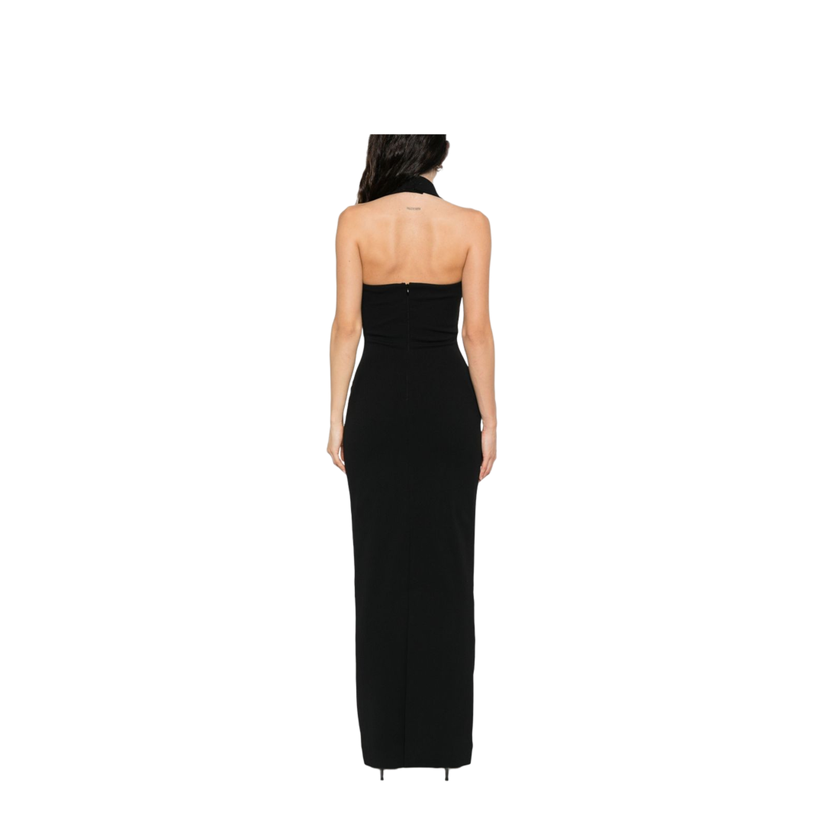Black Rear Zip Fastening Halterneck Square Neck