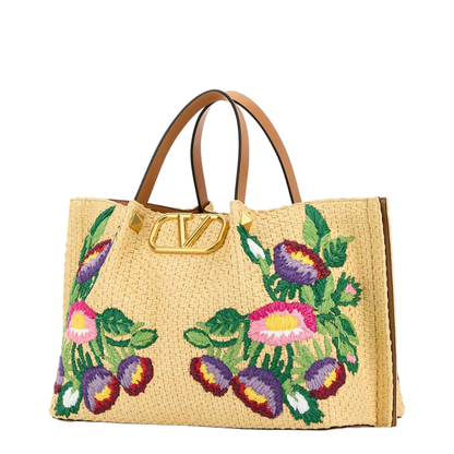 Raffia VLogo Signature Handbag