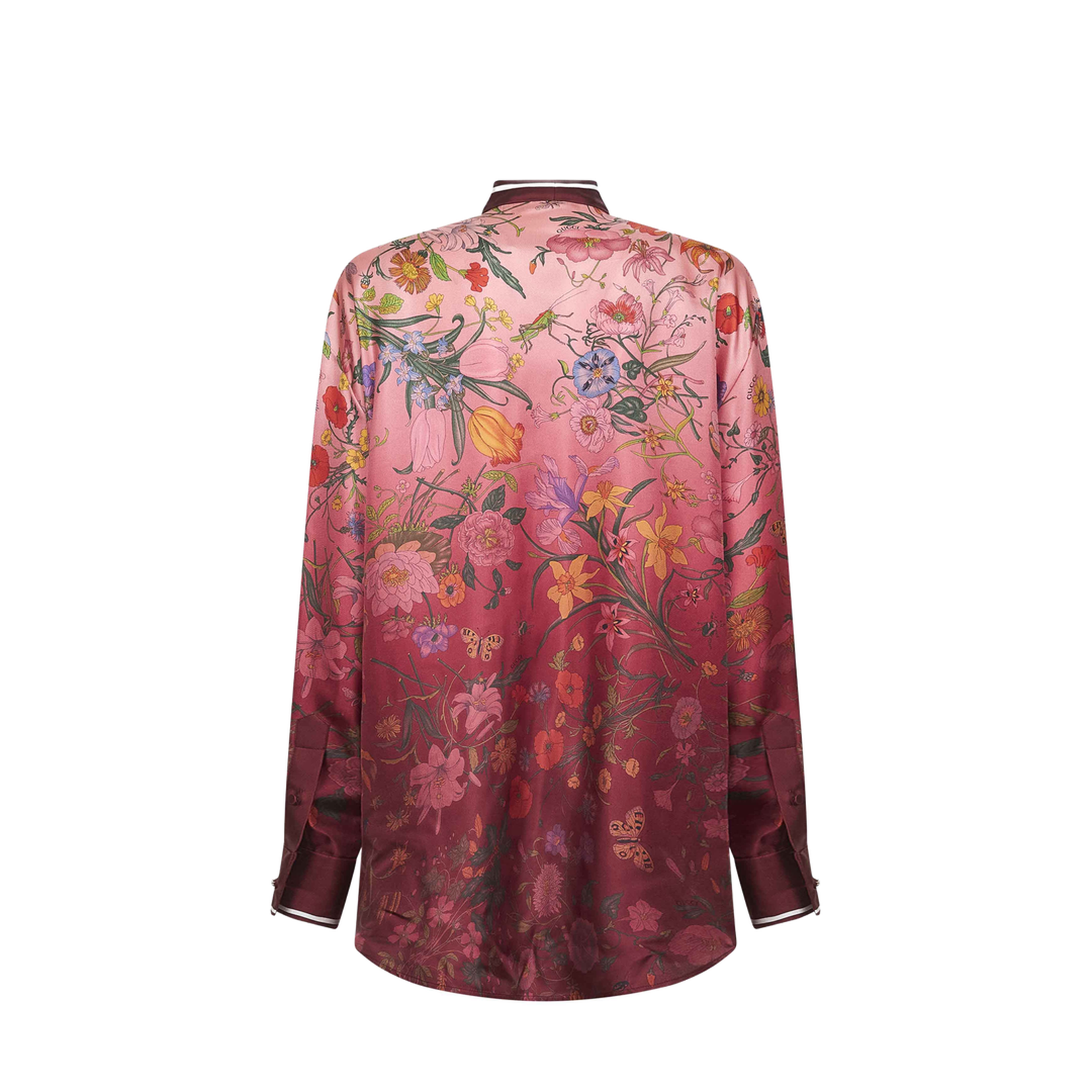 Printed Silk Shirt with Neck Bow in Pink and Rosso Ancora Red