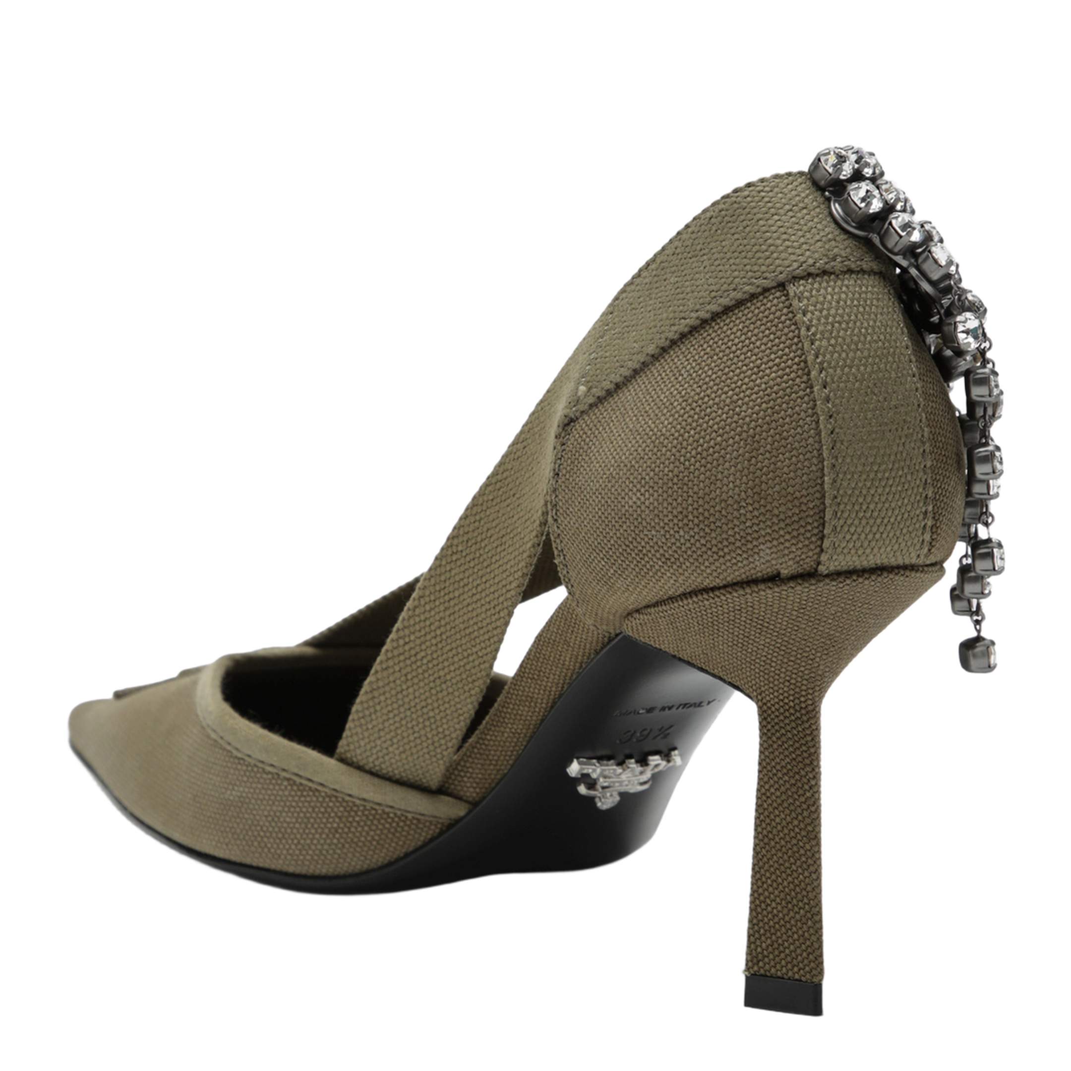 Military Green Canvas Pumps with Crystals