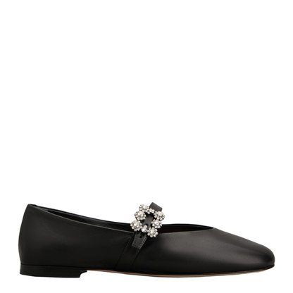 Black Leather Efflorescence Ballet Flats with a Strap