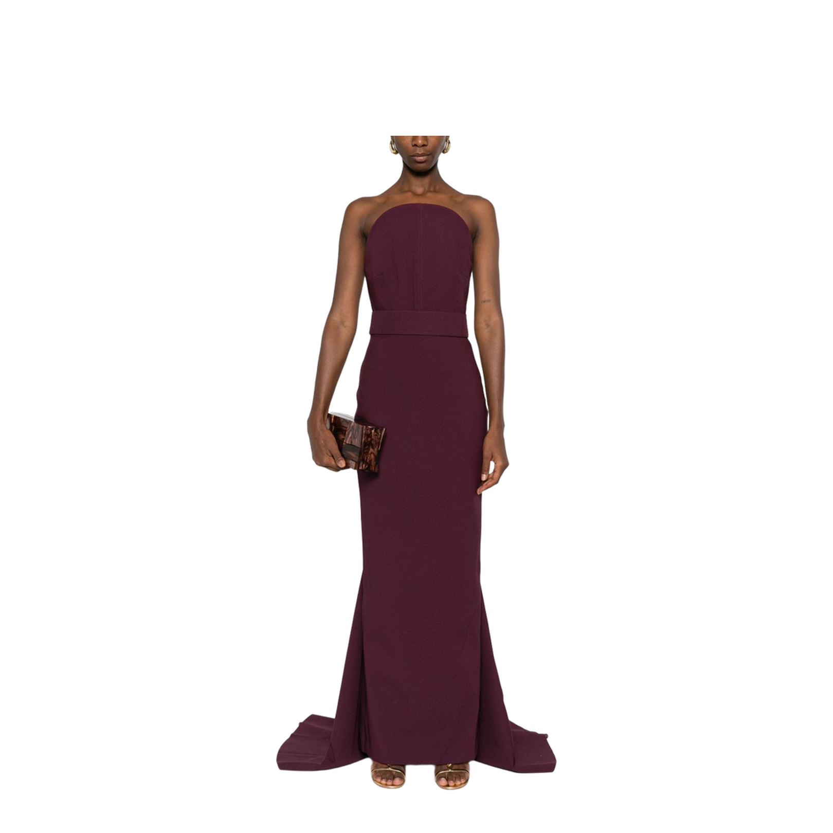 Burgundy Strapless Neckline Straight Skirt