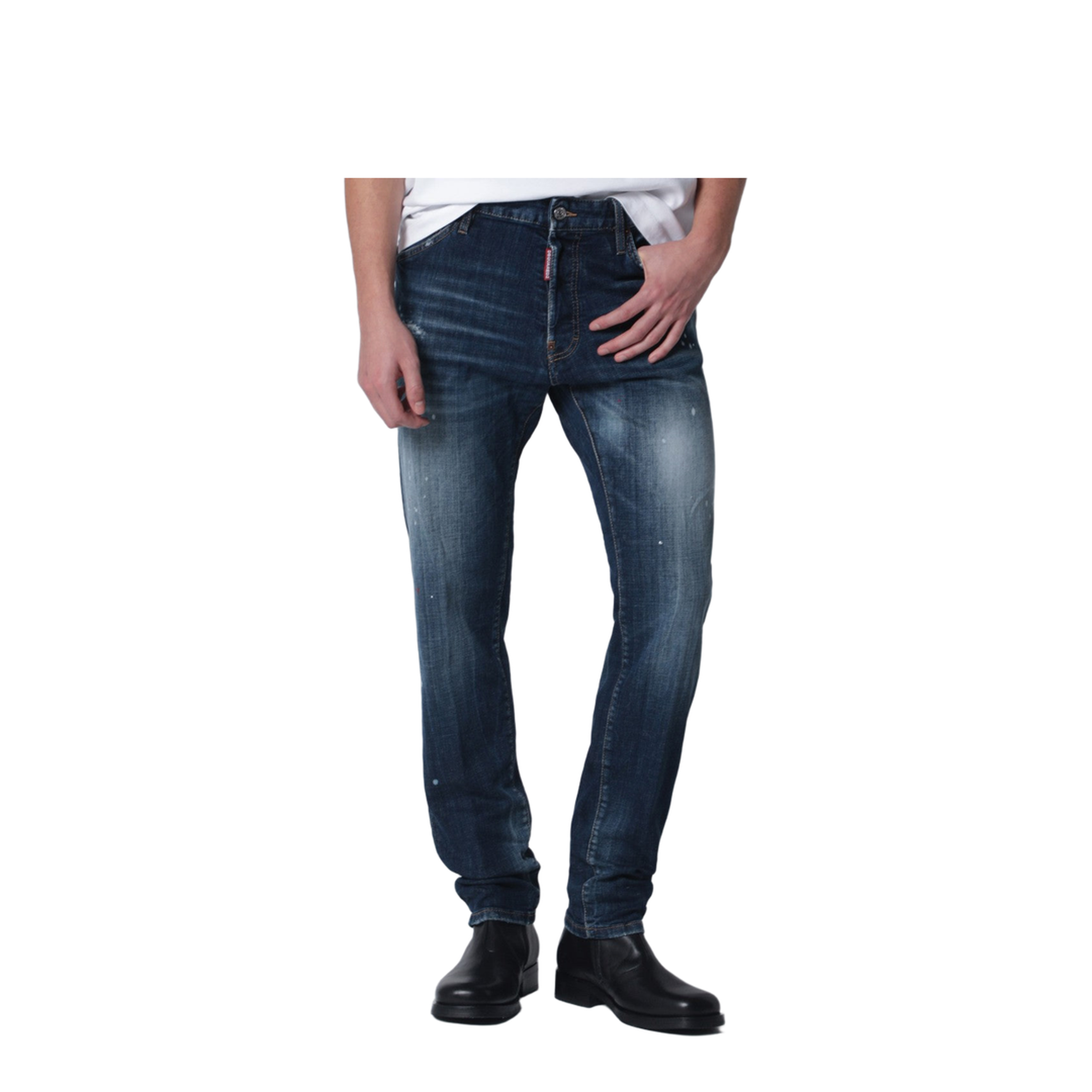 Washed Blue Teddy Jeans with Paint Splatters