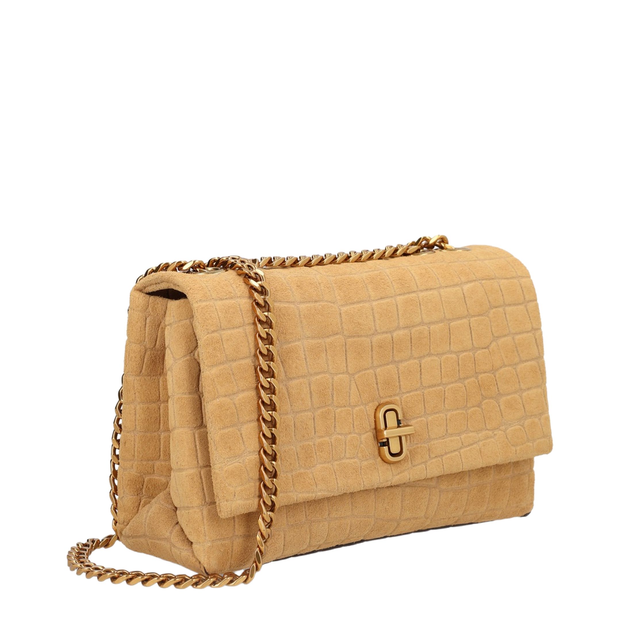 The Slim Dual Crocodile-Embossed Italian Suede Shoulder Bag - Sahara