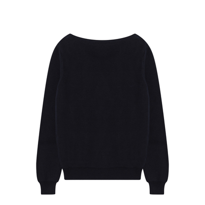 Blue Cotton Sweater with Geometric Details