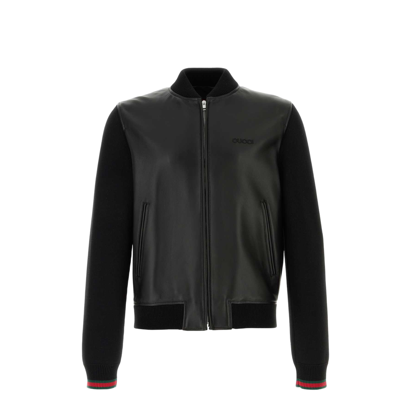 Nappa Leather and Knit Bomber Jacket in Black