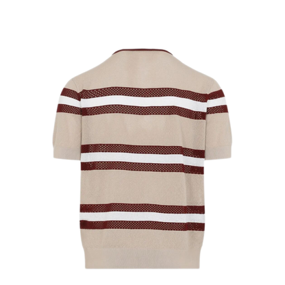 MAYFEYR - Dries Van Noten - Mercy Viscose Mesh Tricolor Striped Polo Shirt - 0212183701103
