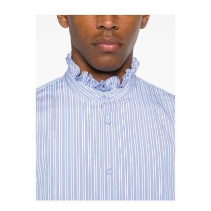 Striped Cotton Shirt With Ruffles - Sky Blue