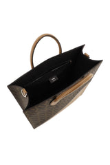 Diagonal Vertical Tote Brown Leather And Ff Fabric Bag