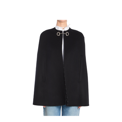 Wool and Silk Horsebit Cape in Black and Grey