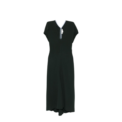 V-Neck Blouson Midi Dress in Black