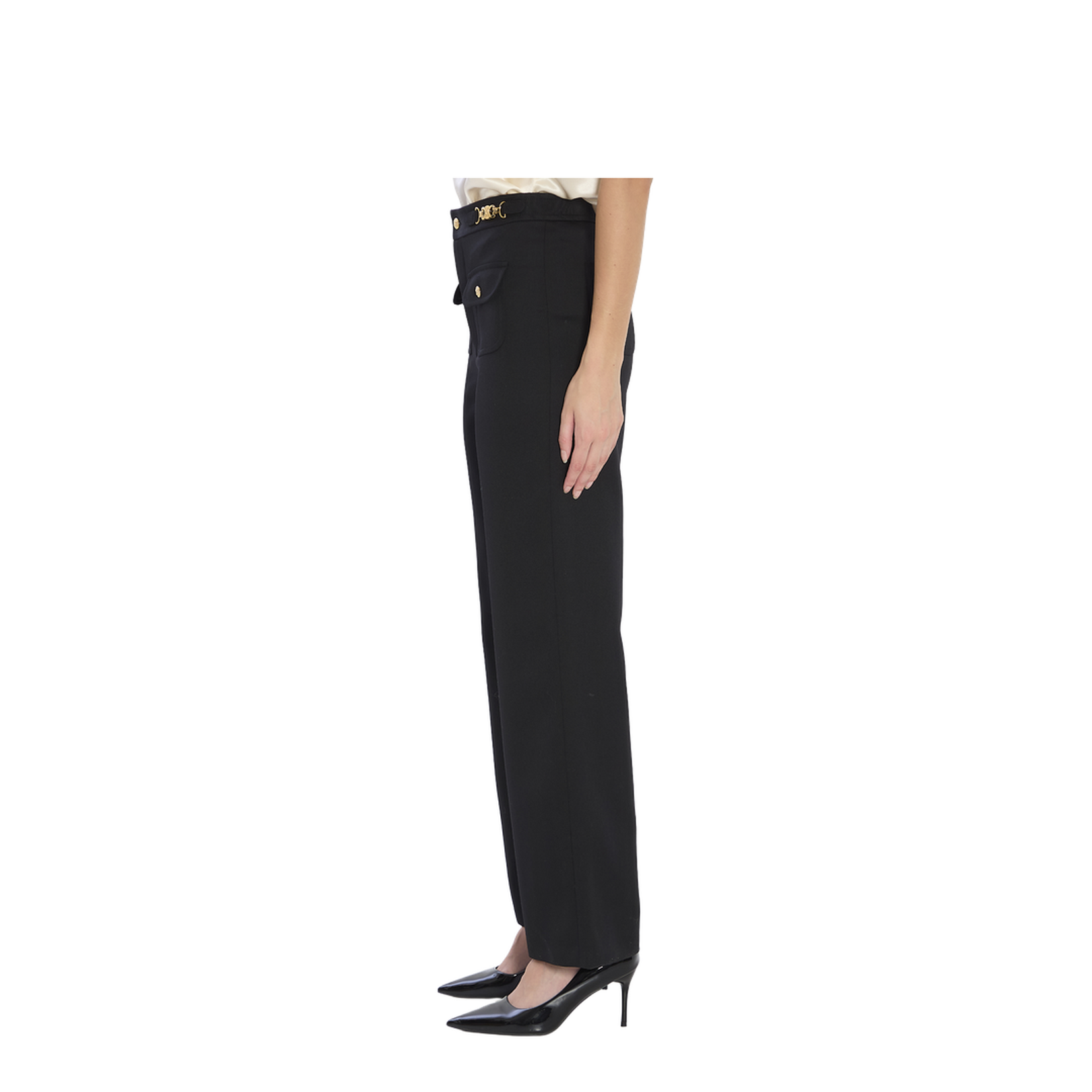 Black Wool Trousers With A Diagonal Weave