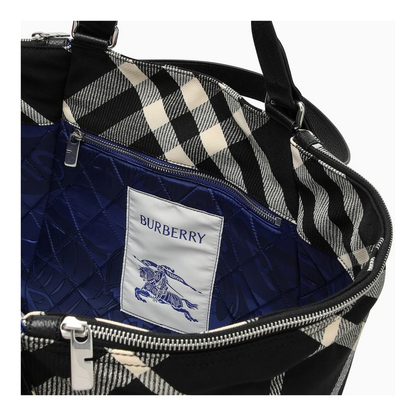 Black Calico Cotton-Blend Tote Bag with Check Pattern