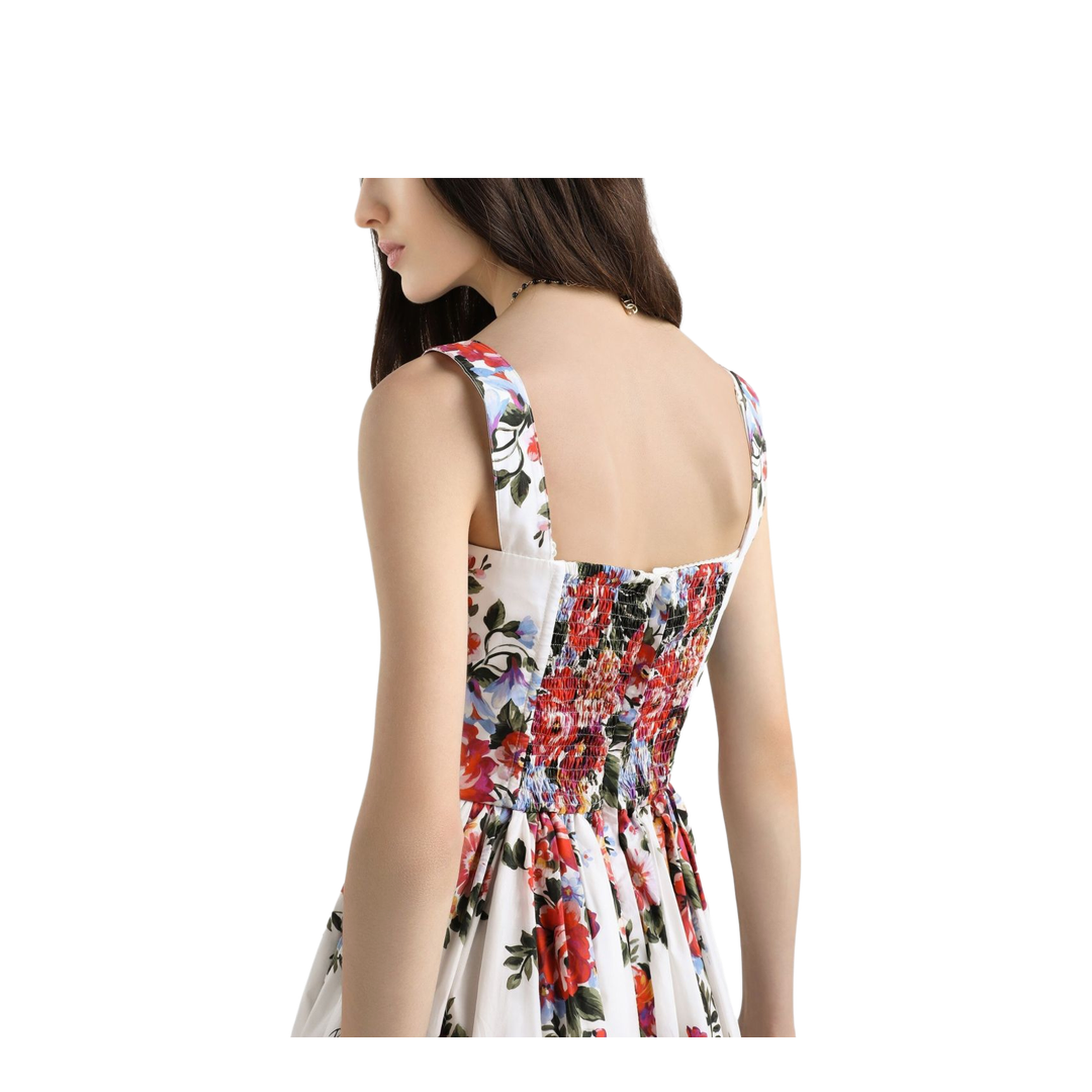 Flower Bouquet-Print Cotton Midi Dress