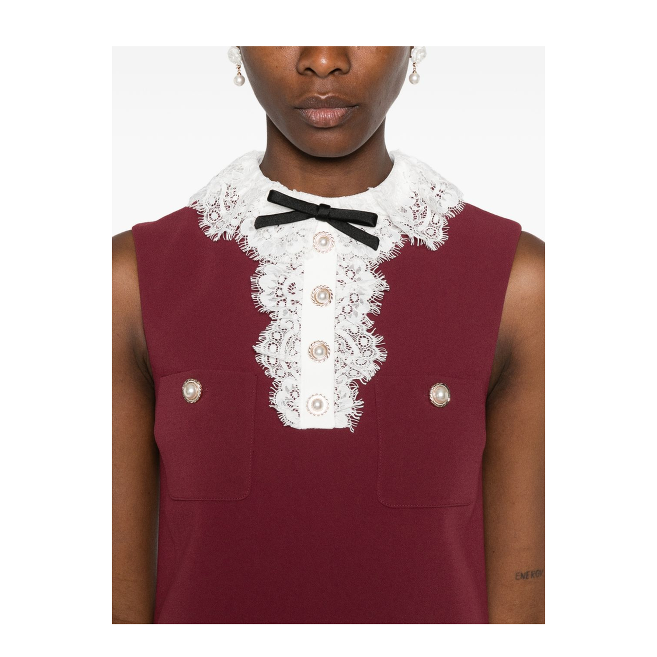 MAYFEYR - Self Portrait - Embroidered Midi Dress With Bow - PF26-001SB-BUBURGUNDY
