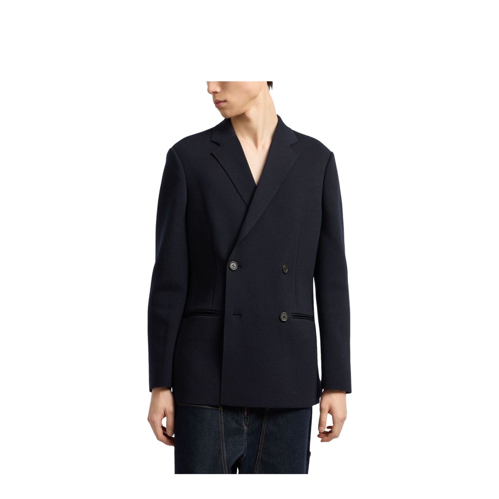 Double-breasted Blazer in a Plain-Knit Wool Blend
