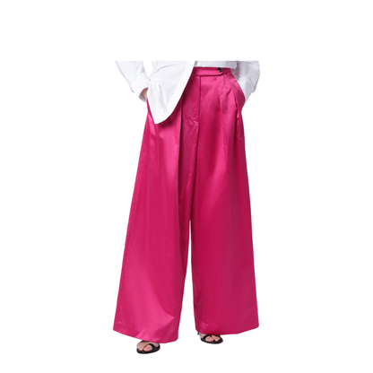 Wide Pleated Fuchsia Satin Trousers