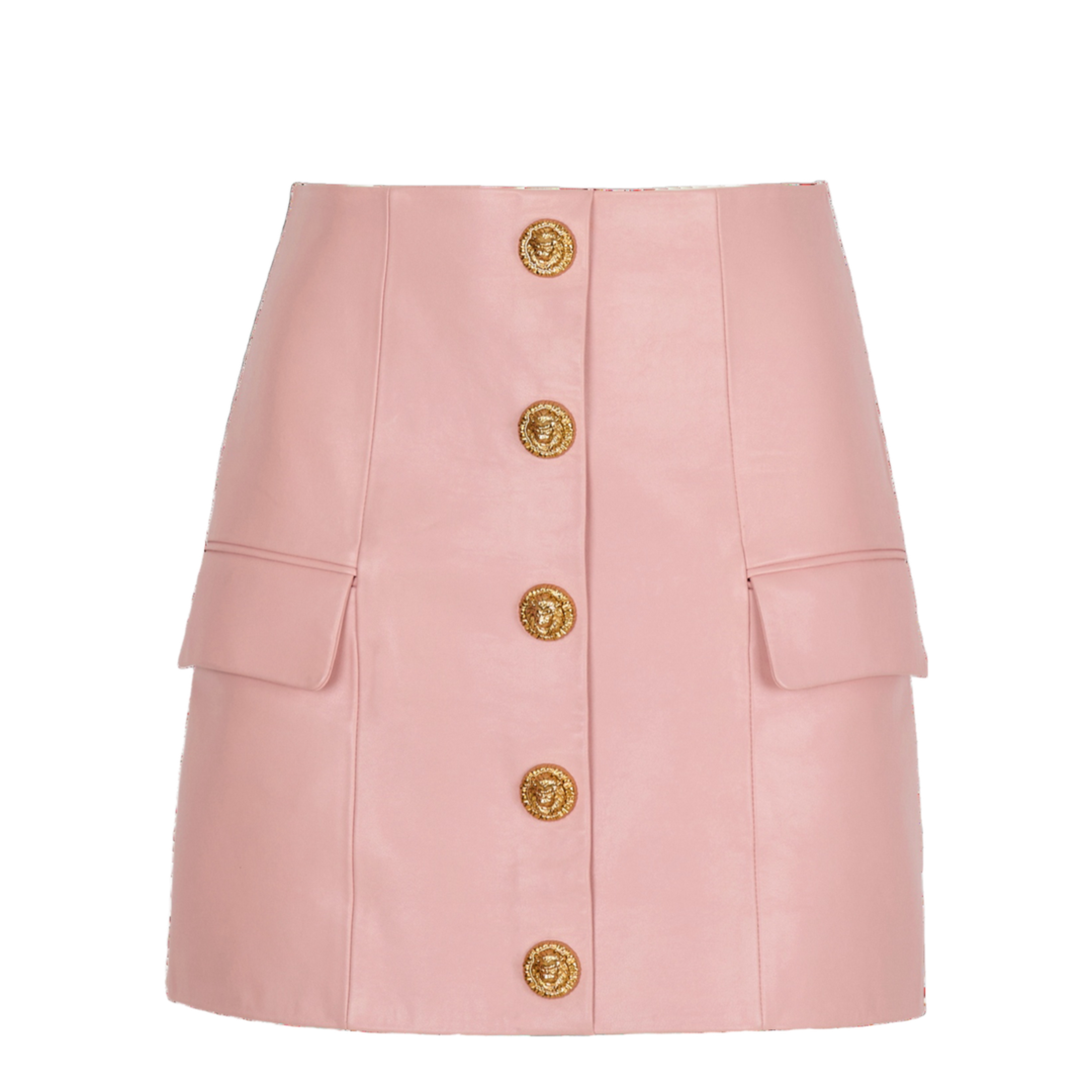 Short Lambskin Skirt with Buttons