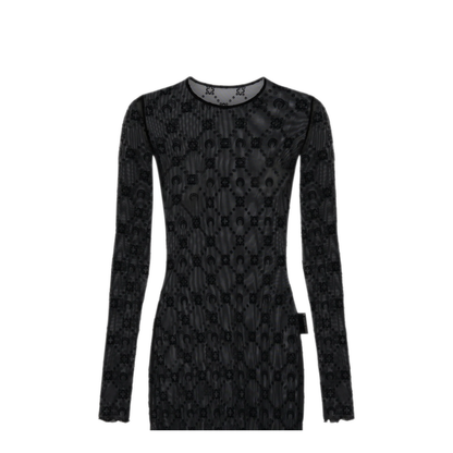 MAYFEYR - Marine Serre - Moonogram Mesh Flock Ls Mini Crewneck Dress - WDR267ACJER0005BK99